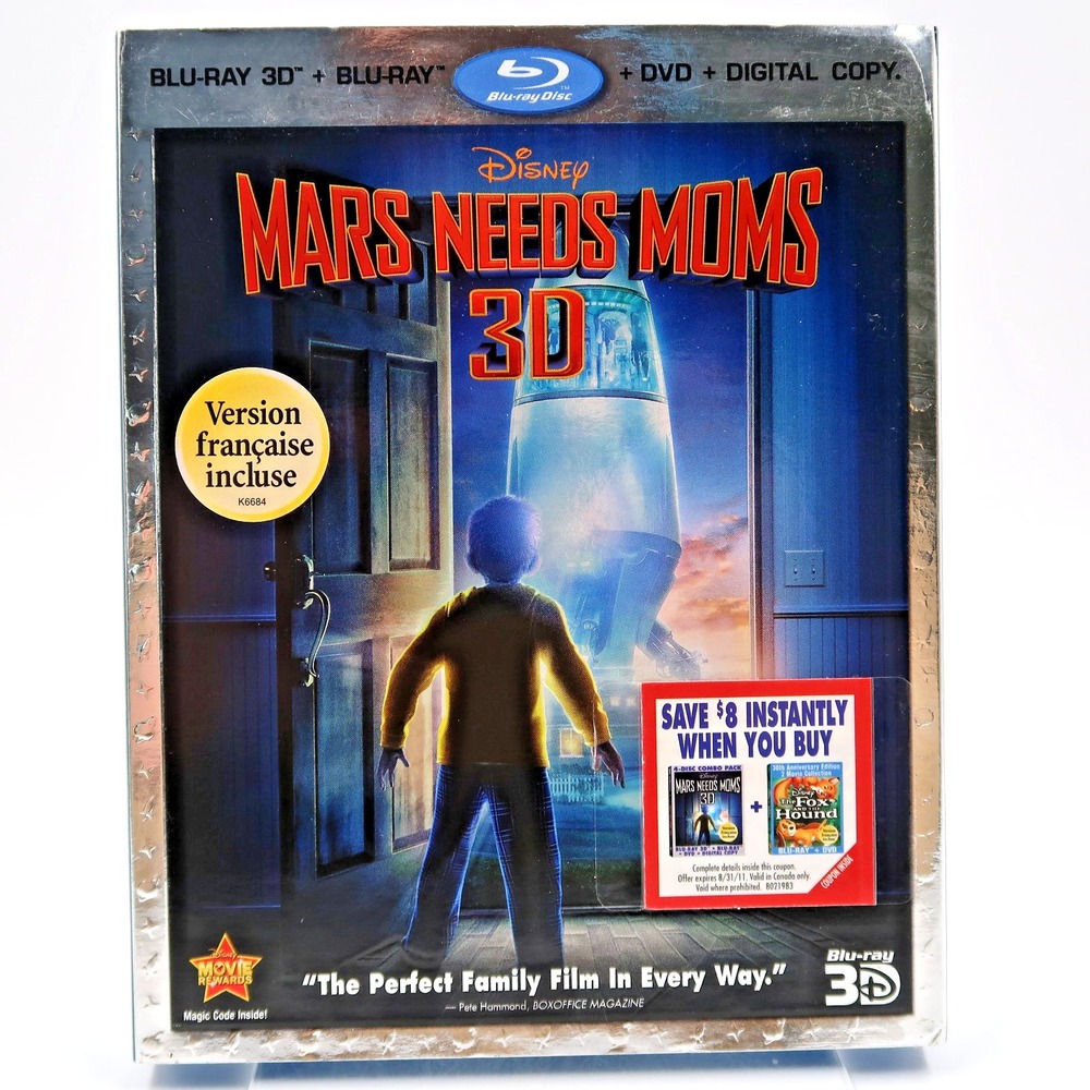 Mars Needs Moms Blu-ray 3D DVD 2011 4-Disc Seth Green Joan Cusack Disney